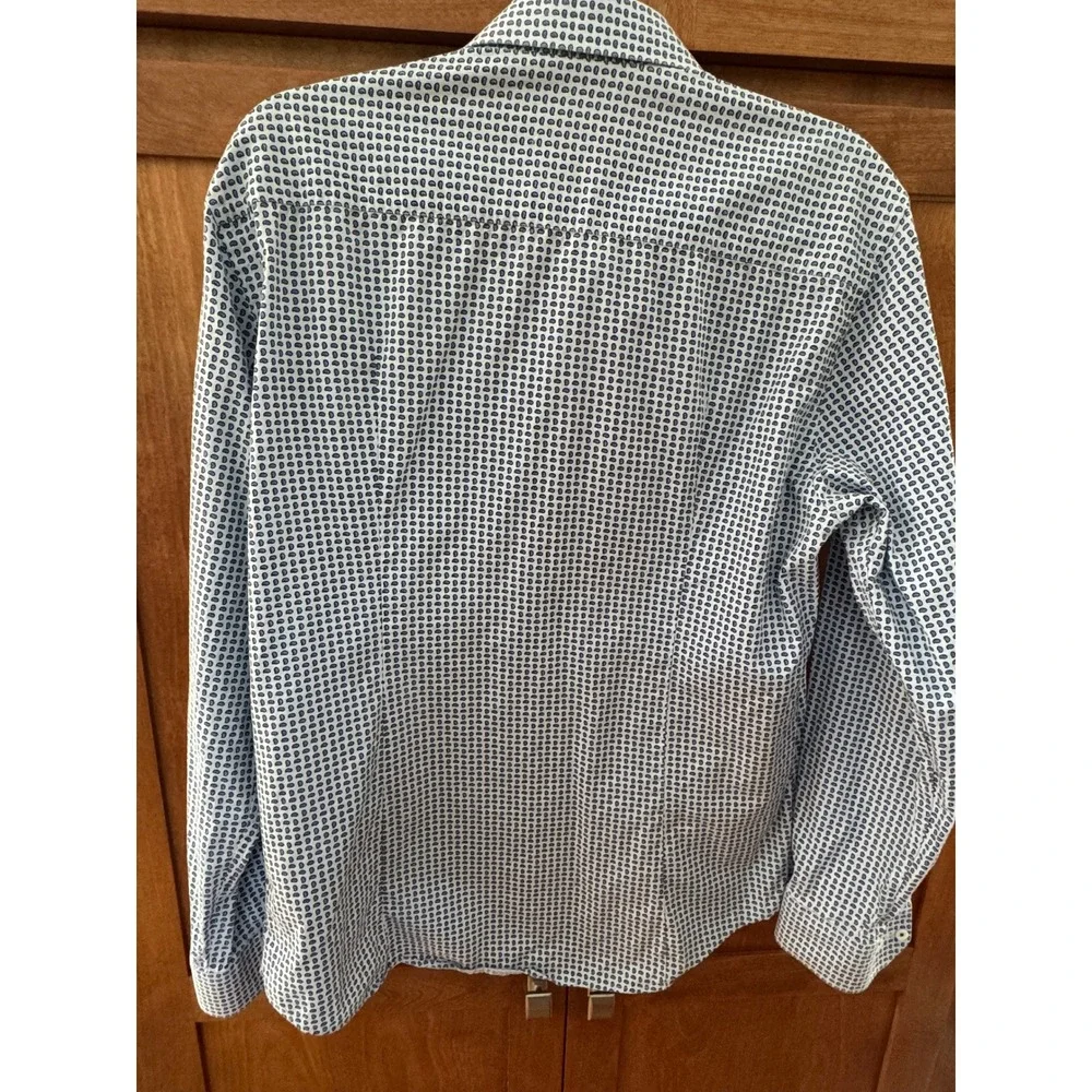 Bugatchi Uomo Men's Medium Blue White Geometric Paisley Long Sleeve Button Shirt